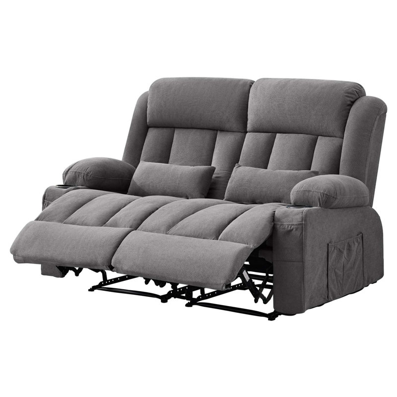 Causeuse inclinable manuelle avec porte-gobelets et poches latérales, Tissu gris