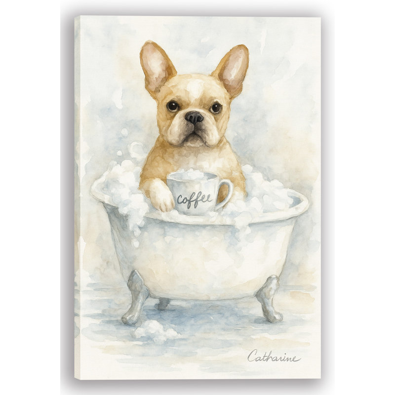«Puppy Pause - Coffee & Bubbles», reproduction sur toile tendue, H 40 po x l 30 po