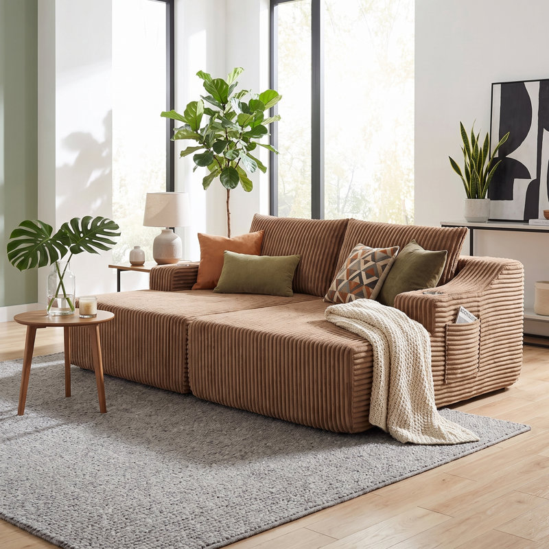 Canapé-lit de 83 po surdimensionné pour lit double, canapé-lit 2 places désossé, canapé-lit à assise profonde avec mousse haute densité et 6 coussins, sans assemblage requis, canapé compressé