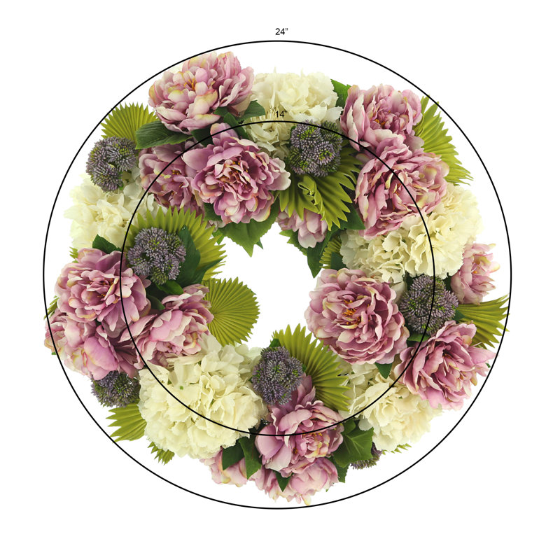 24" Wreath with Hydrangeas and Peonies