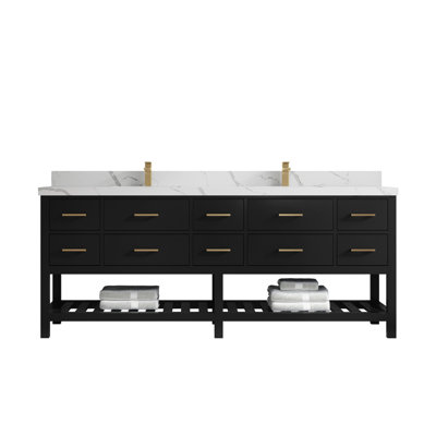 Parker 84 In. W X 22 In. D Double Sink Bathroom Vanity In Black With 2 In.