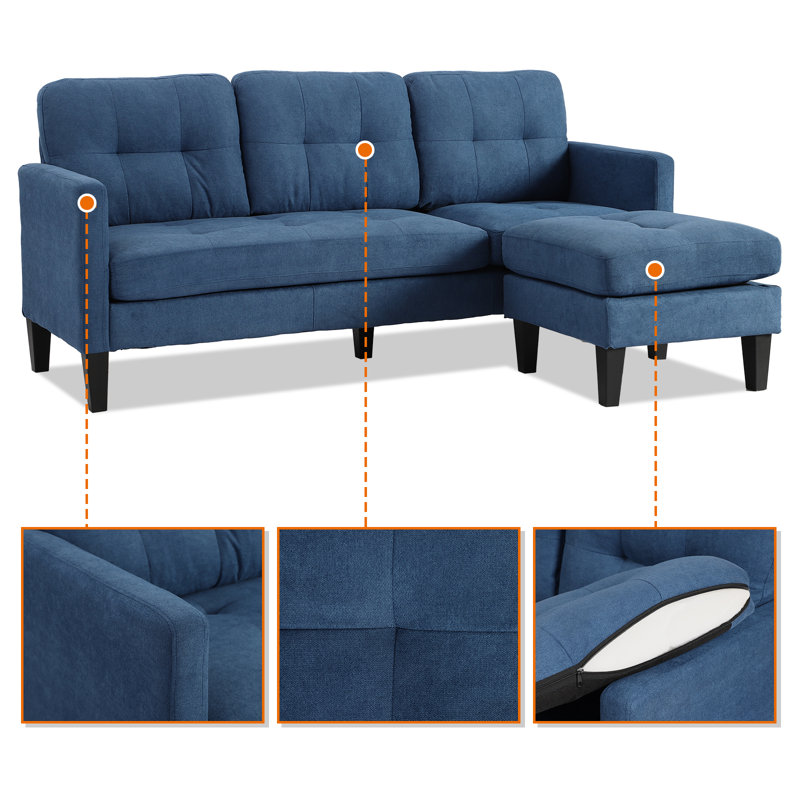 Canapé et chaise longue réversible avec repose-pieds Videlle, Velours bleu