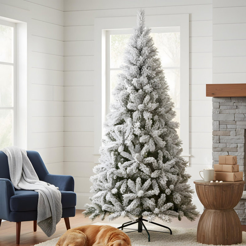 6FT PVC/Pine Needle Blend Flocked Christmas Tree, 6'