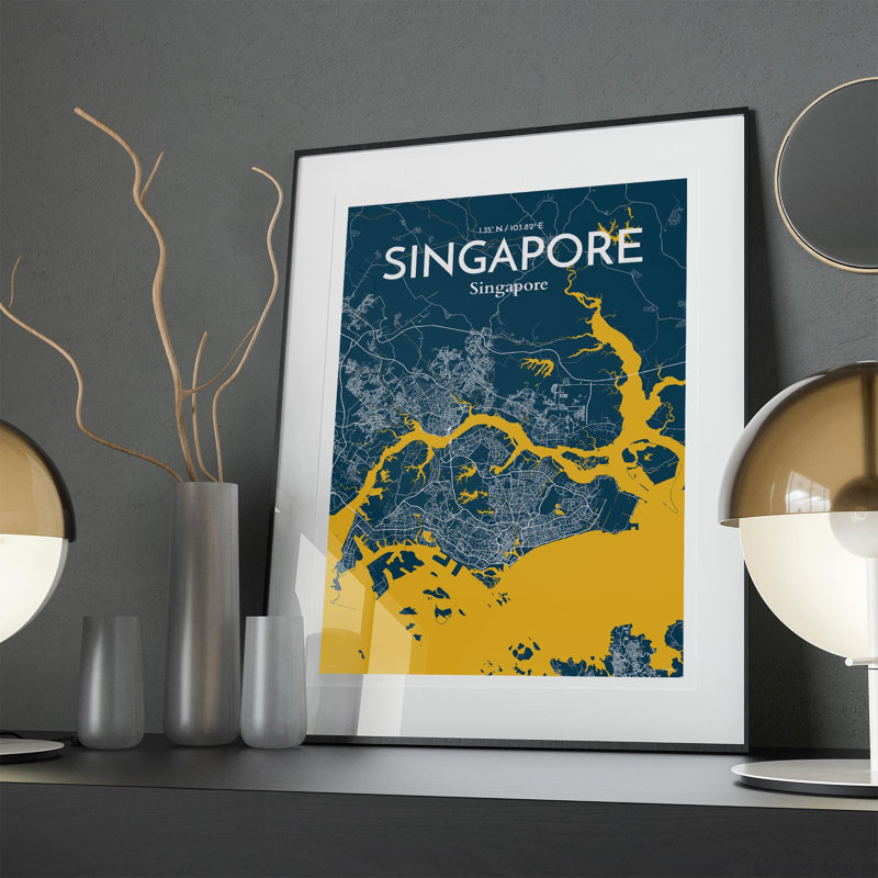 Singapore City Map In Amuse - No Frame Print, 27.6cm H x 19.7cm W x 0.05cm D