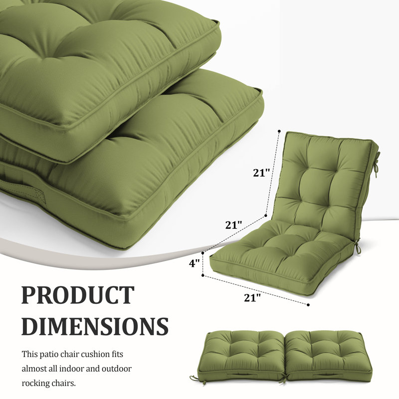 Outdoor/Indoor High Back Chair Cushions, Available in 2 sizes, 21" W x 21" D, Light Green