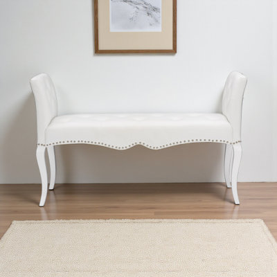 Babitz Faux Leather Upholstered Bench in White Finish, 29.06'' H X 47.78'' W X 19.11'' D