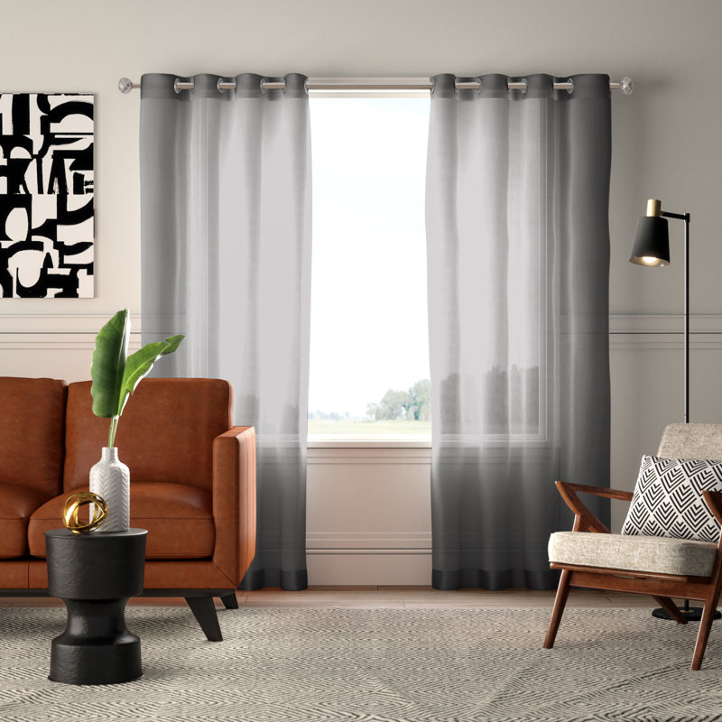 Carmille Semi-Sheer Grommet Curtain Panels, Charcoal Gray, 54" W x 95" L