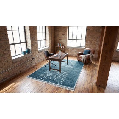 Green Hand-Knotted Wool Linear Forest Geometric Modern Contemporary Carpet Rug