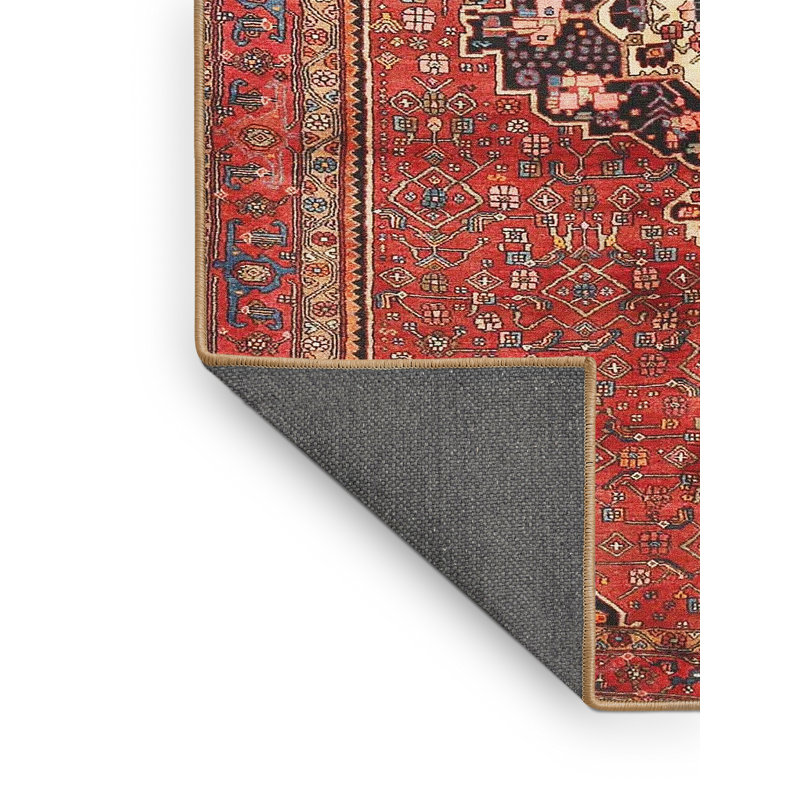 Tapis rouge/brun/beige traditionnel, Rectangle 7 pi x 9 pi