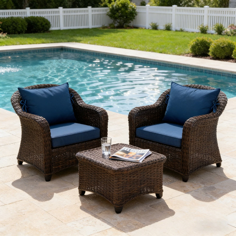Fade Resistant Outdoor Chair Cushions Set Of 2, Deep Seat Patio Cushions 24 X 24 With Removable Cover, 28D High Resilience Foam Replacement Outdoor Seat Cushions With For Sofa, Adirondack Chair, Sectional,Light Blue