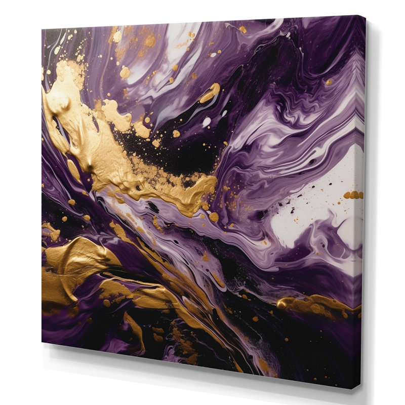 Magie liquide mauve et or I - impressions sur toile abstraites, H 24 po x l 24 po x P 1 po, Toile tendue