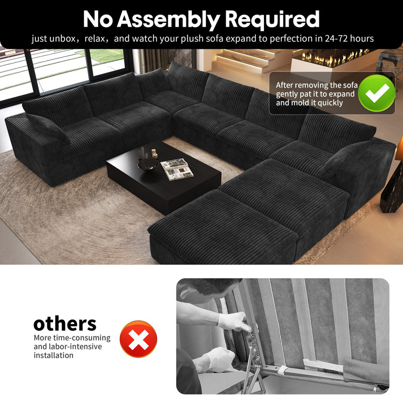 Boneless U-Shaped Modular Corner Sectional 8-Piece Plush Corduroy Sofa,157.5"W Cloud Couch with 2 Ottoman,No Assembly Required Boneless Couch