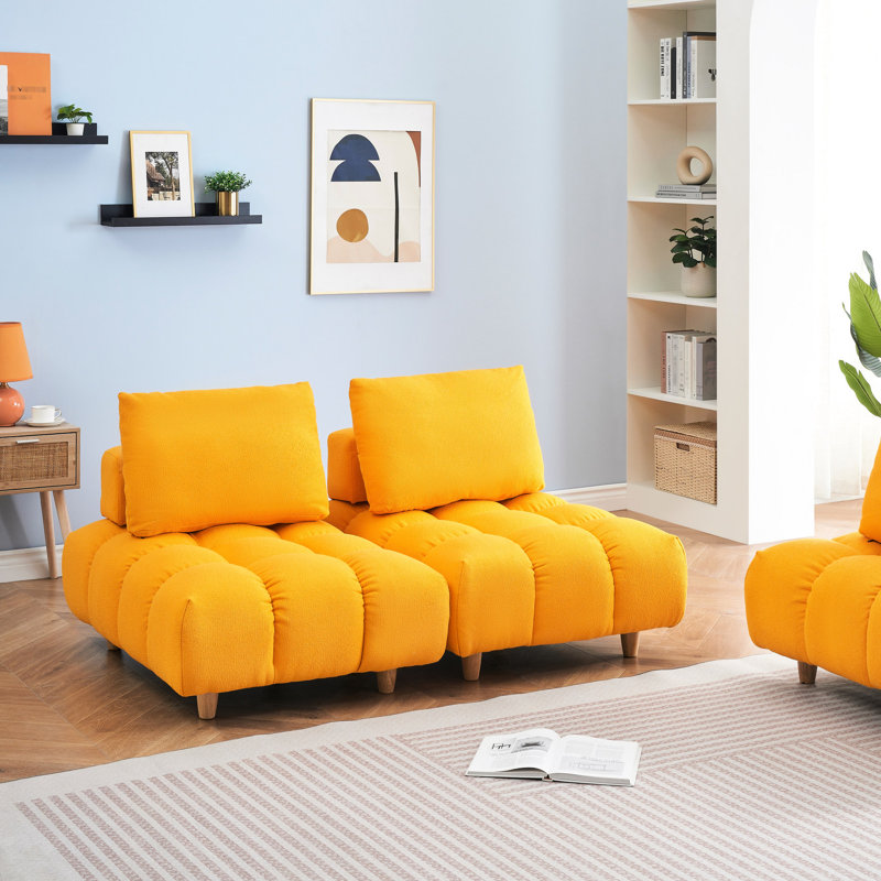 90 pouces de long jaune, sièges spacieux pour divers environnements, coussin à ressorts 3, assemblage facile, style Mid-Century moderne et sièges confortables à assembler,