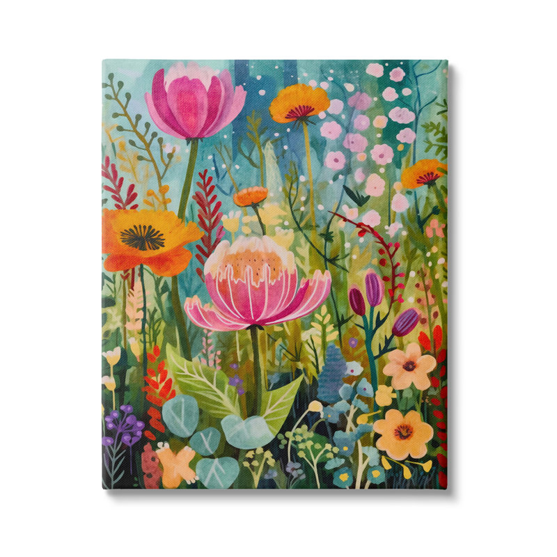 Peinture florale fantaisiste sur bois, H 40 po x l 30 po x P 1,5 po