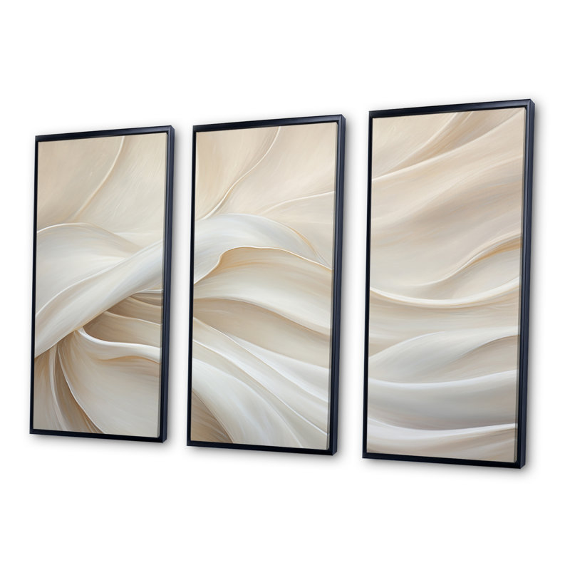 «White Silk Fabric River», ensemble d'art mural sur toile tendance, Cadre flottant noir, H 40 po x l 60 po