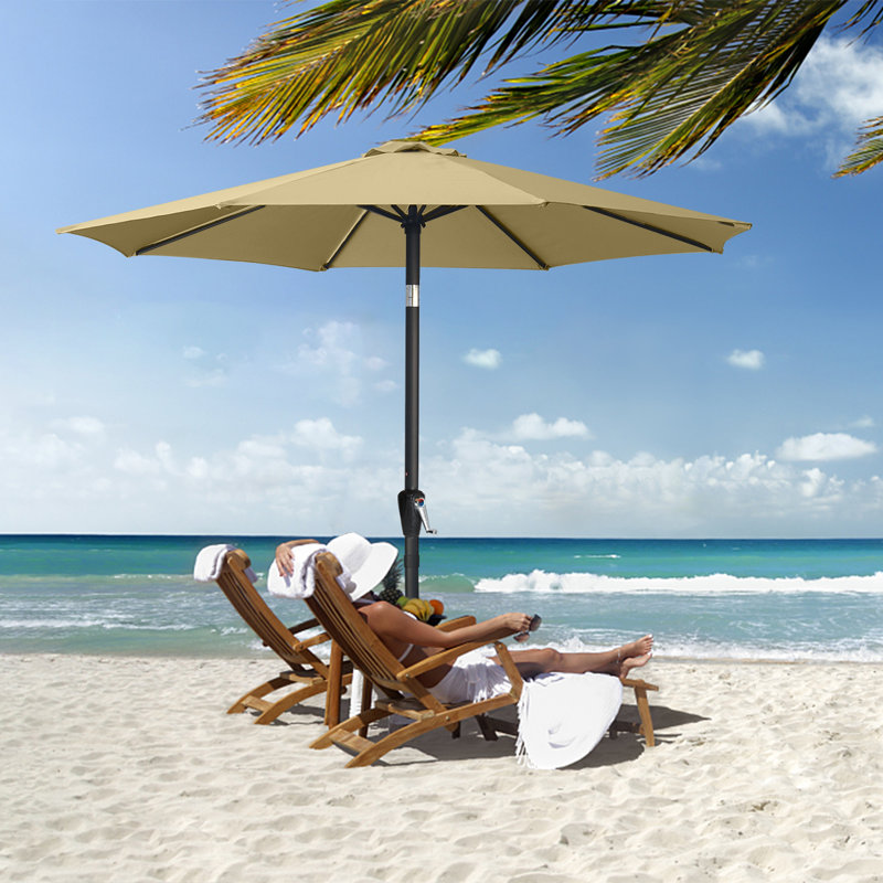 Miqdad Market Umbrella, Khaki, 108"H x 106.3"W x 106"D