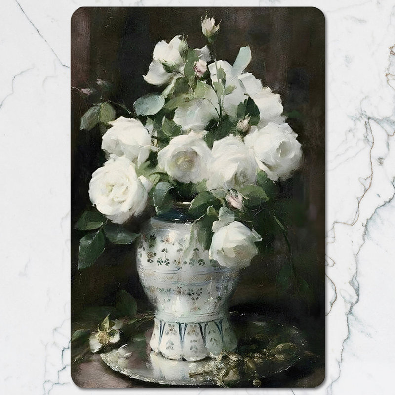 White Rose Fine Art Placemat And Coaster Set With Wood Base Designer Artwork Collection Limited Edition