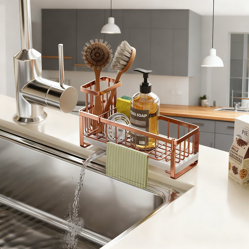 Porte-éponge en acier inoxydable pour évier de cuisine avec drainage rotatif à 360 °