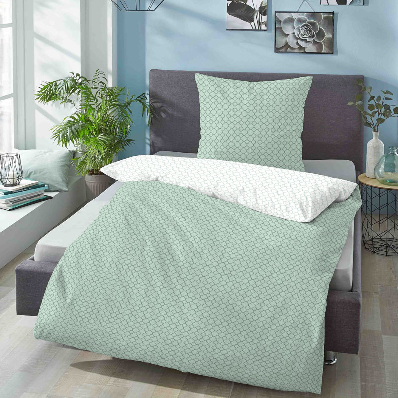 100% Cotton 80 TC Reversible Duvet Cover Set, 200 x 200cm - 2 pillows 80 x 80cm, Mint