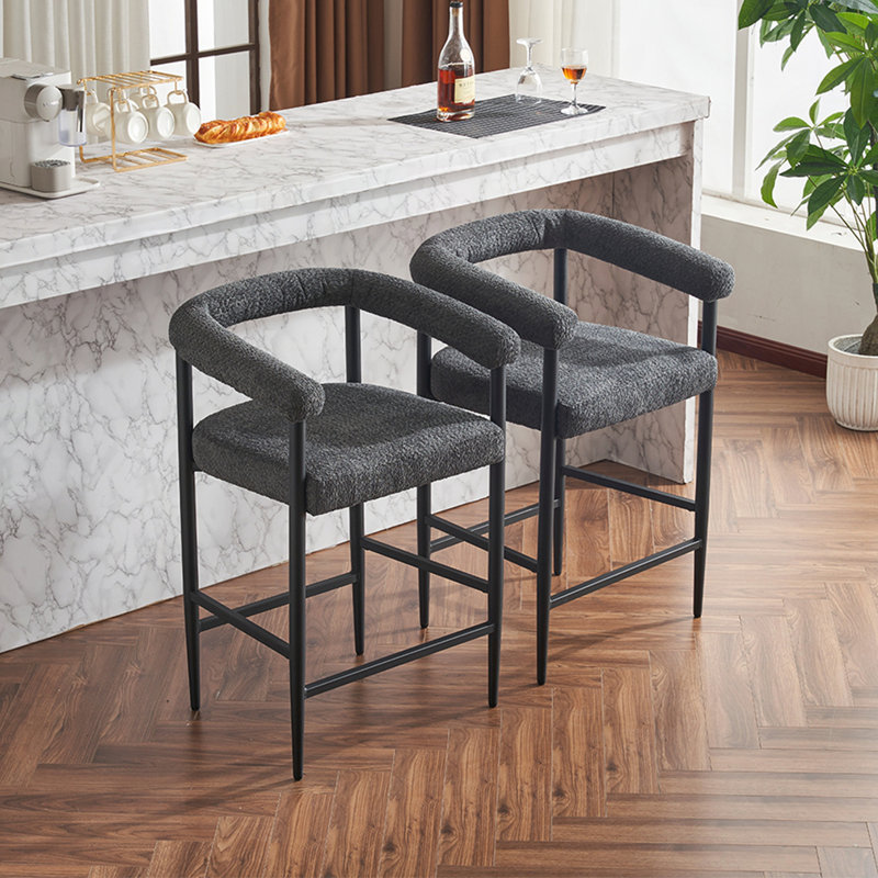 Ensemble de tabourets de bar rembourrés en métal avec accoudoirs Boucle, Gris foncé