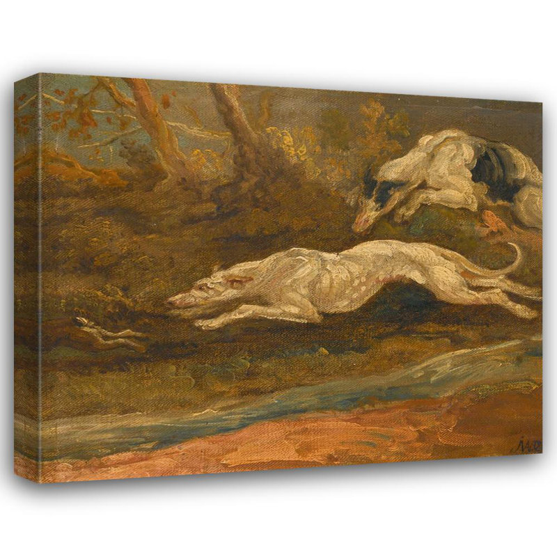 «The Escape; Two Greyhound Coursing a Hare» par James Ward - Art mural sur toile tendue avec châssis, H 17 po x l 24 po