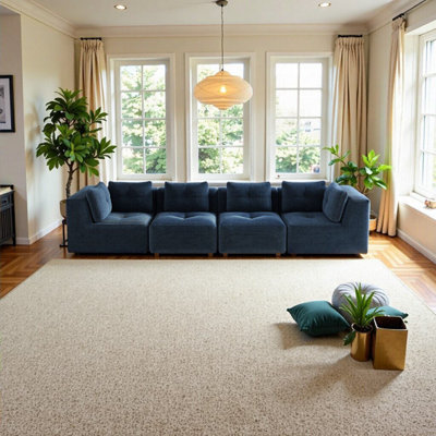Canapé modulaire moderne surdimensionné à 4 places avec assise profonde et design capitonné, tissu velours côtelé bleu, aucun assemblage requis