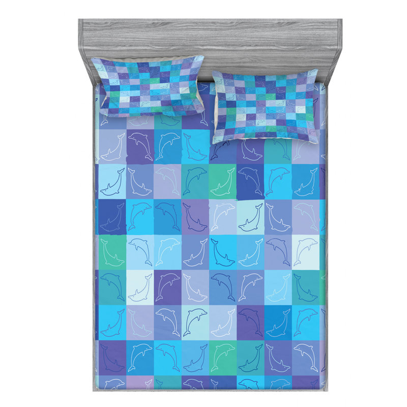 Microfiber Gingham Sheet Set, Queen Sheet Set with Fitted Sheet