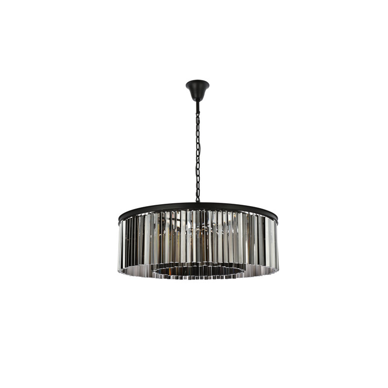 Lustre cylindrique unique à 10 lumières Yazmin, Brun moka, Abat-jour argenté (gris)
