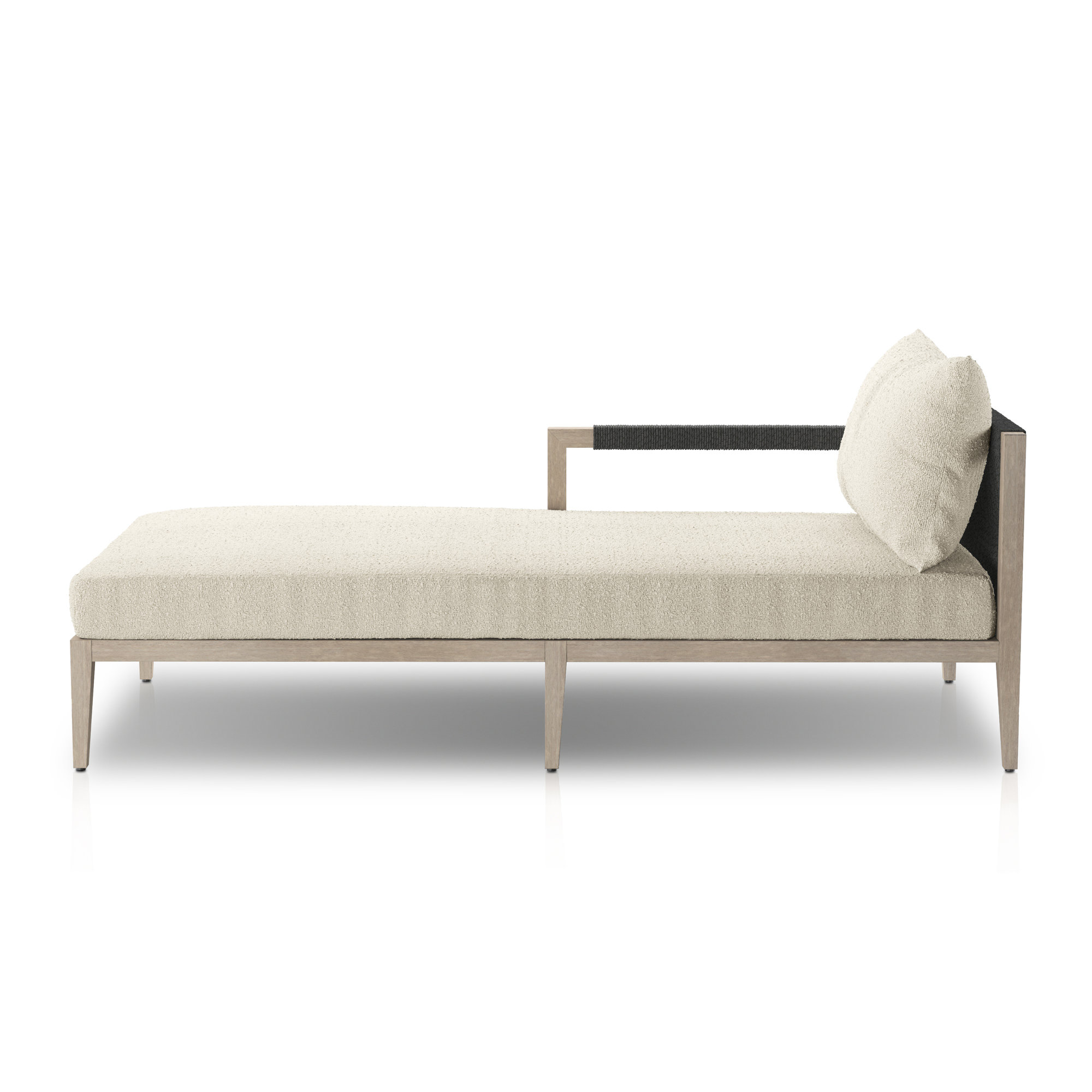 Kristine 33'' Outdoor Teak Chaise Lounge, Weathered Gray/Dark Gray, Fiqa Cream Boucle