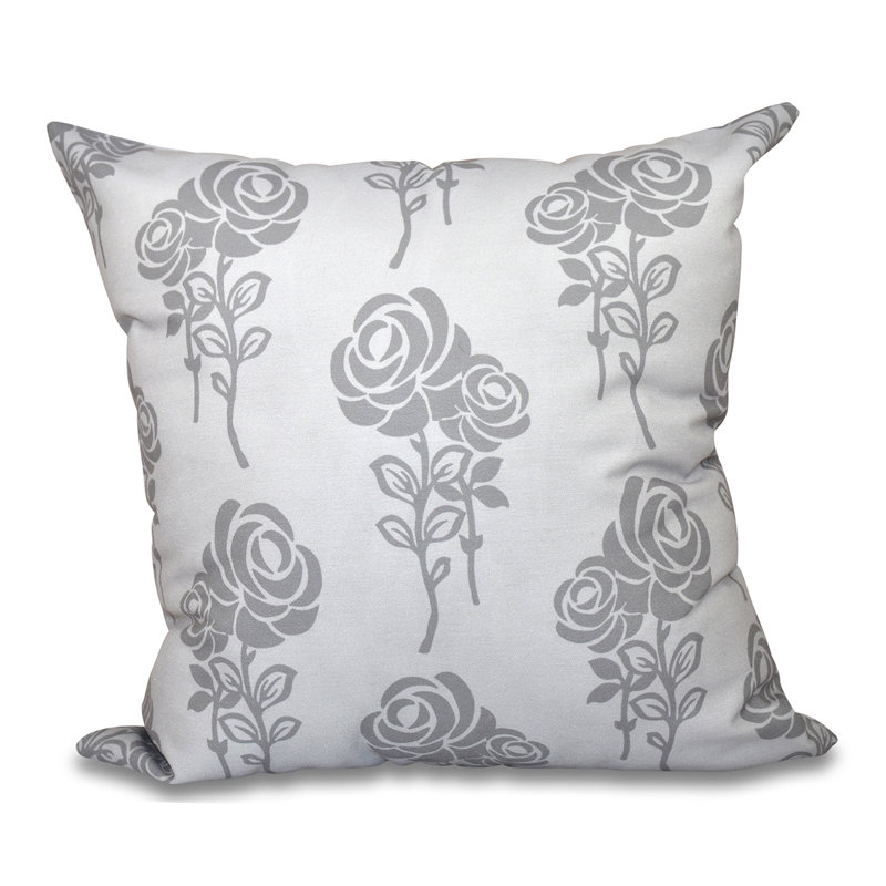 Botanical Blooms Floral Reversible Throw Pillow, 26" H x 26" W, Grey