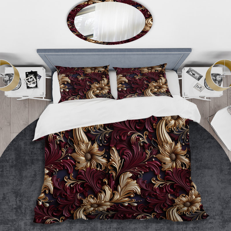 Literie opulente à motif victorien à volutes, Housse de couette pour très grand lit et 2 très
