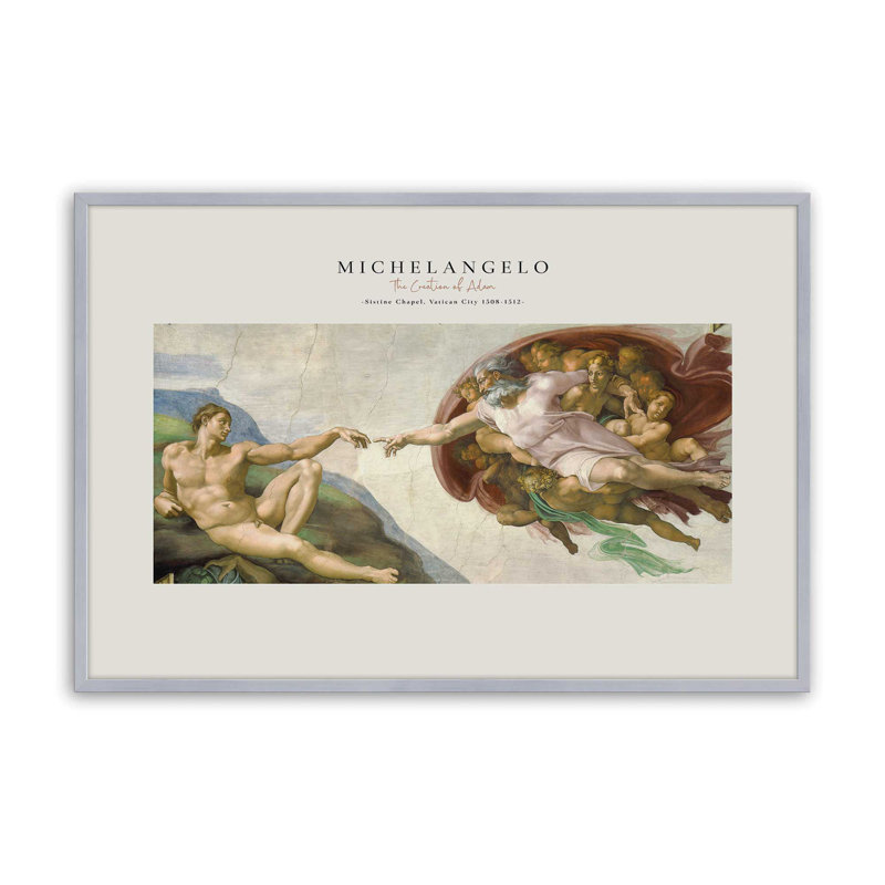 La création d'Adam par Michel-Ange v2, H 9,25 po x l 11,25 po x P 1,25 po, Reproduction encadrée sans passe-partout