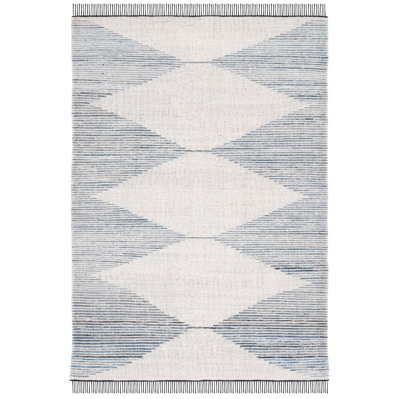 Faynett Flat Weave Wool/Jute Striped Rug in Blue/Ivory, Round 6'