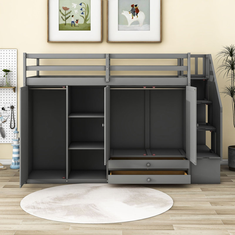 Filaretos Kids Twin Loft Bed with Drawers, Gray