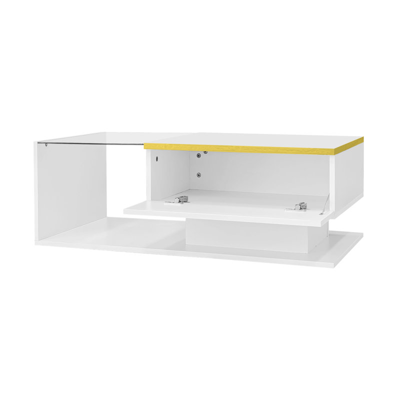 Modern Led Coffee Table - High-Gloss With Tempered Glass Top & Bluetooth Lighting (90X50Cm), Black