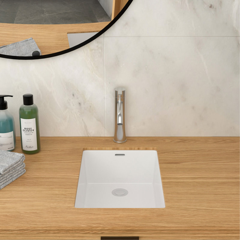 Lavabo de salle de bain vertical encastré en céramique 13,75 "x 20,25" avec trop-plein blanc