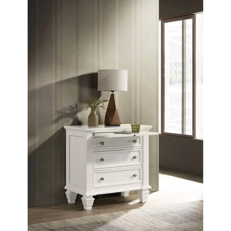 Table de chevet 3 blanc crème avec plateau coulissant - 3 tiroirs transformables