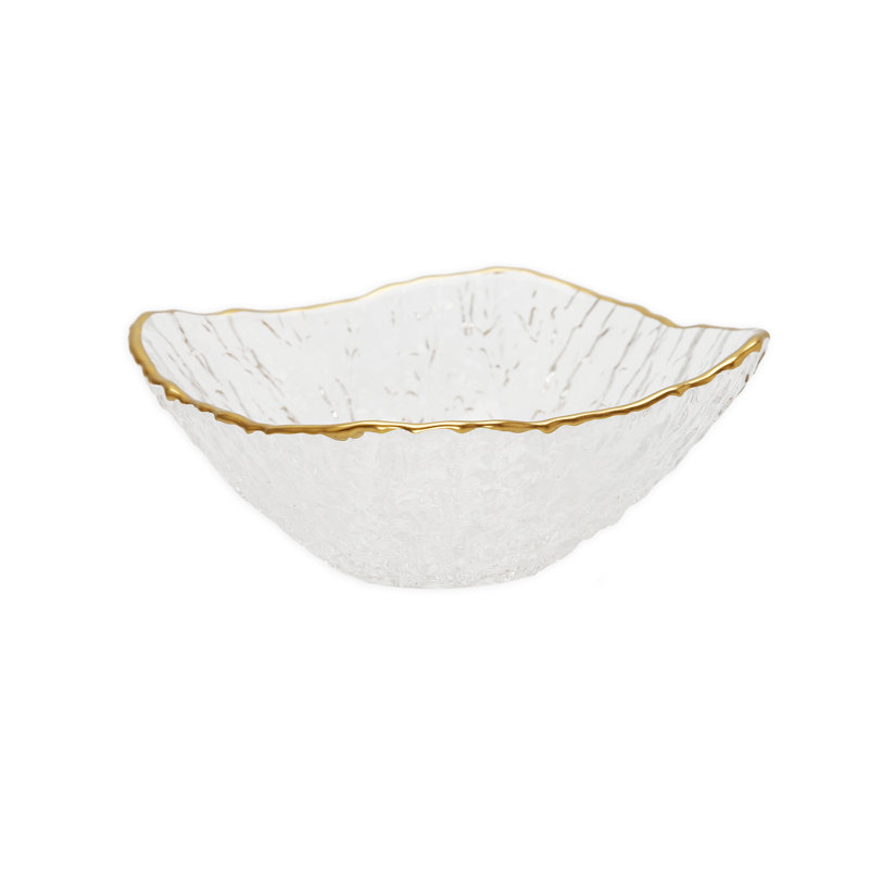 Set of 4 Glass Square Dessert Bowl with Gold Trim, 4.75"D