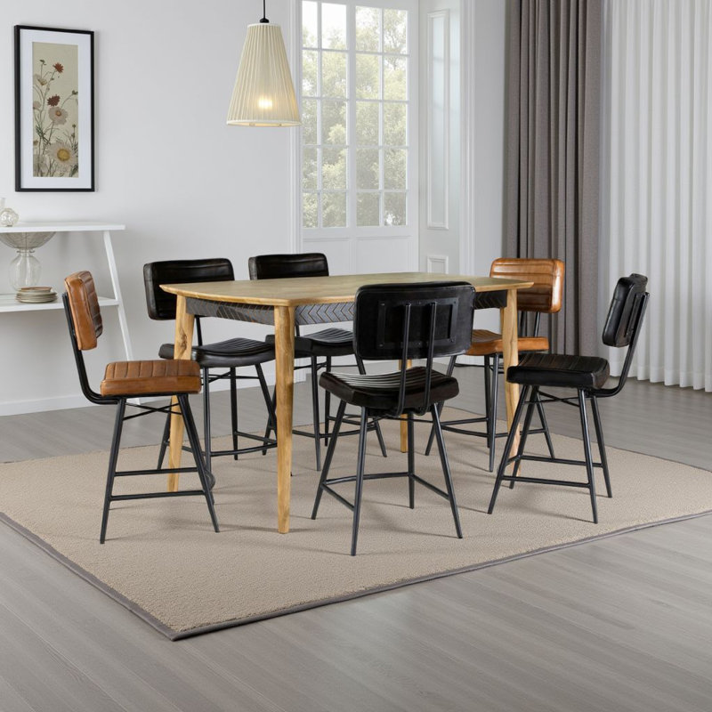 Ensemble de table de salle à manger Hom, plateau en sheesham naturel, cuir espresso, H 36 po x L 60 po x l 36 po, 5