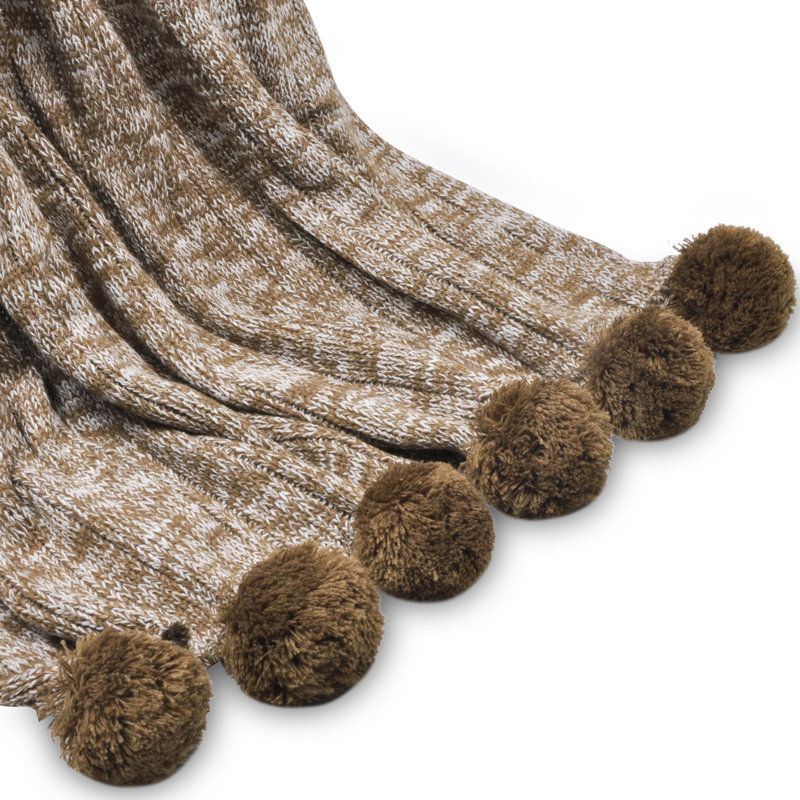 Jeté en tricot de qualité supérieure de 50 par 60 pouces avec pompon, super doux et confortable doudou décoratif pour chaise de lit en regardant la télévision