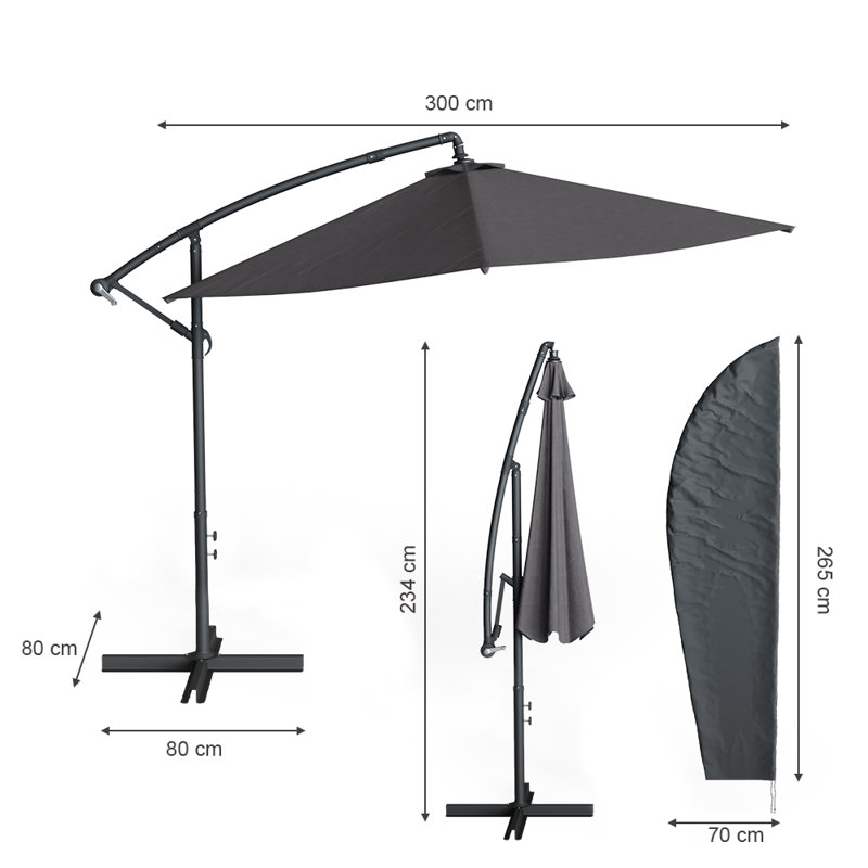 Arethea 300 cm W X 300 cm D Hexagonal Cantilever Parasol with Manual Lift