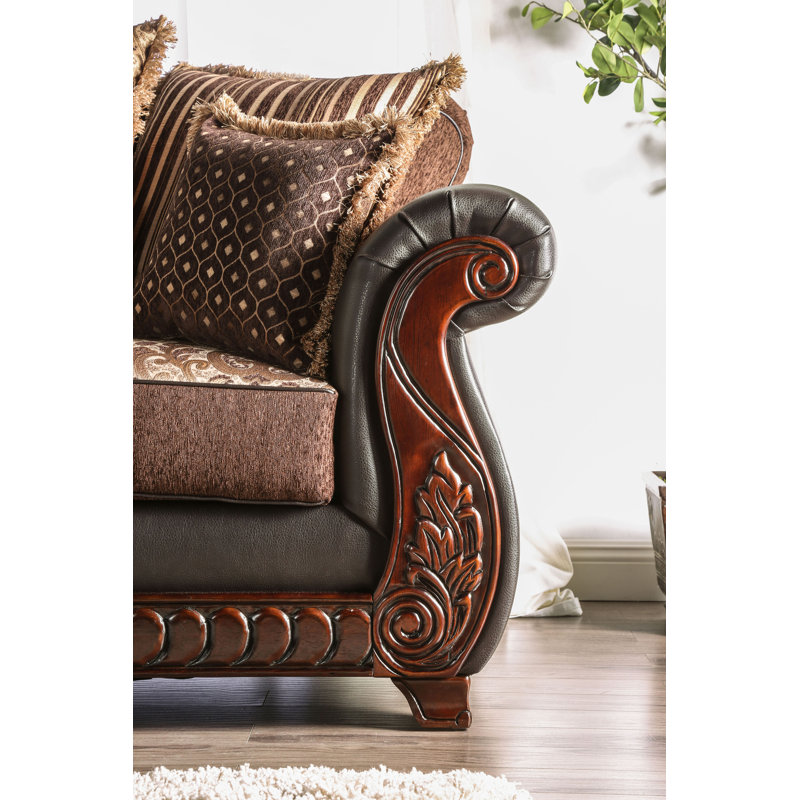 Onycha 94" Rolled Arm Sofa, Dark Brown/Espresso Polyester Blend/Faux Leather
