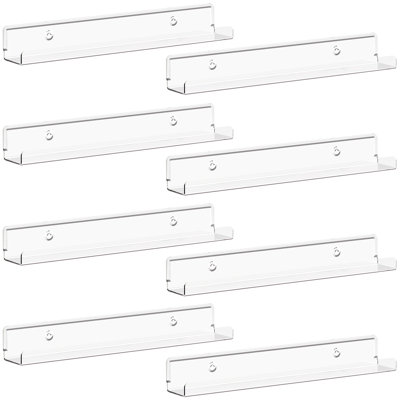 Tablettes flottantes pour disques vinyles, paquet de 8 décorations murales en acrylique transparent de 12 po pour présentation de livres / photos / photos / maquillage dans la chambre à coucher, le salon, le rangement de la salle de bain et l'organisat