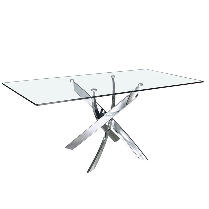 Rectangular tempered glass and dining table, 140cm H x 95cm W x 75cm D, Silver