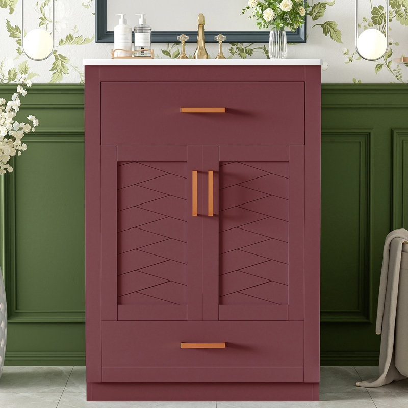 Meuble-lavabo autoportant 24 po avec comptoir en céramique 24 po, Rose foncé