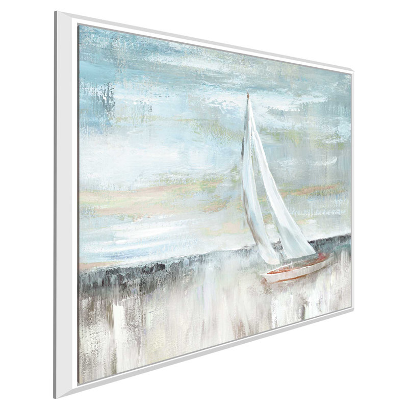 «Soft Sail II», reproduction de peinture acrylique, H 21,5 po x l 21,5 po x P 2 po, Cadre flottant blanc