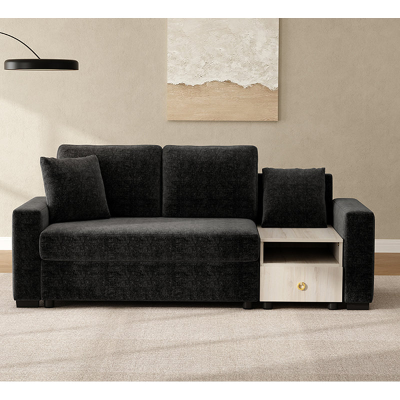 Canapé modulaire rembourré 79,3 po avec accoudoirs de rangement et console centrale pour le salon, Noir