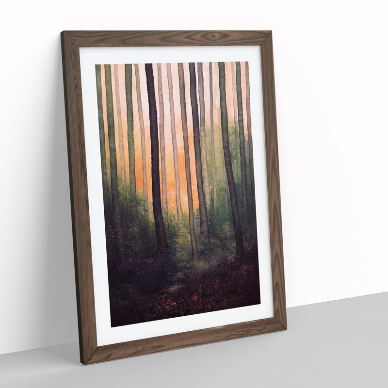 Watercolour Forest No.7 - Wall Art, 48cm H x 36cm W, Walnut Framed Paper, White