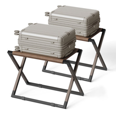Porte-bagages, ensemble de 2 porte-valises pliables, porte-bagages en métal, cuir synthétique, facile à assembler, pour chambre d'amis, hôtel, chambre à coucher