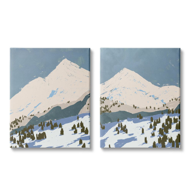 « Snowy Mountain Forest Landscape » par Jacob Green, ensemble de 2 reproductions d’art, Toile tendue